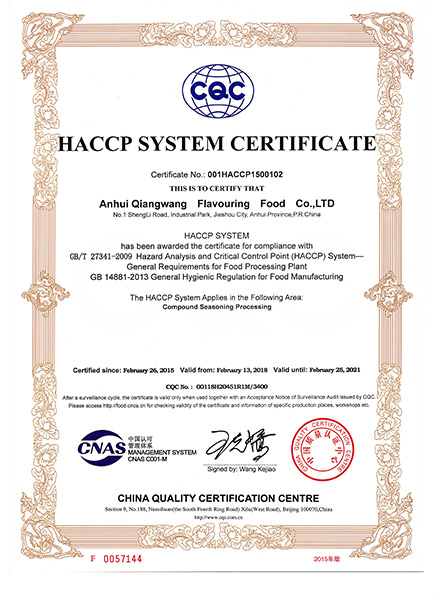 HACCP System Certificate
