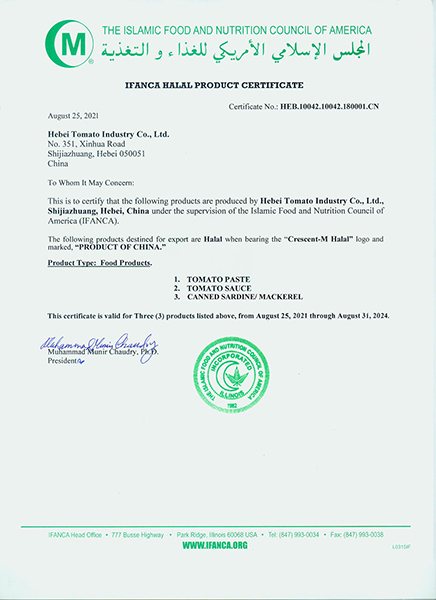 Ifanca Halal Product Certificate