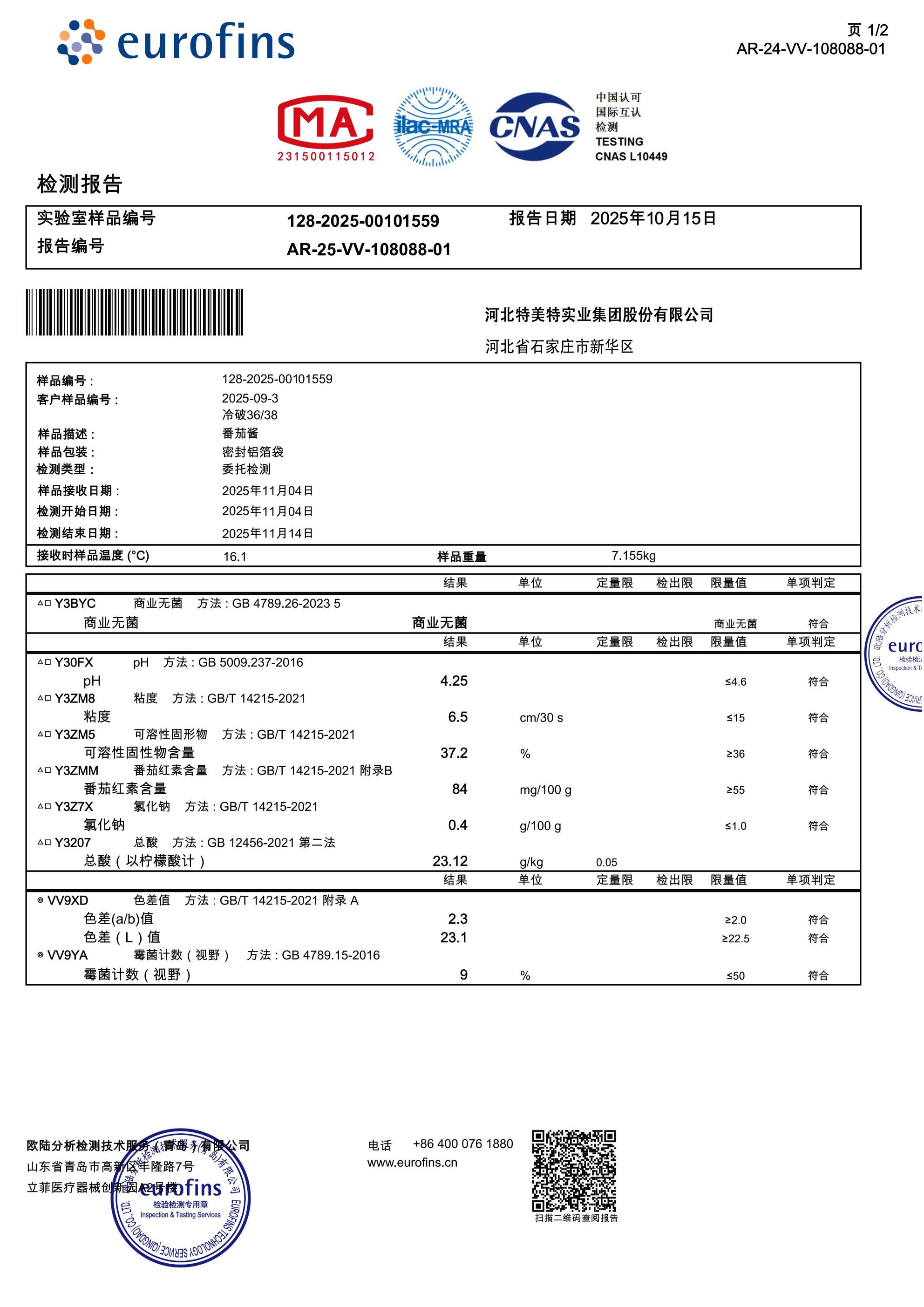 TEST REPORT:EUROFINS (reverse side) TEST REPORT:EUROFINS (reverse side)